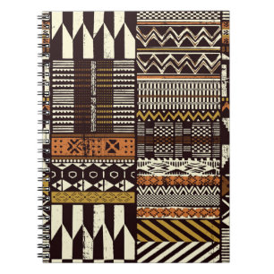 Caderno Espiral Tecido africano tribal, colheita abstrato.
