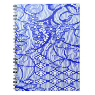 Caderno Espiral Tecido de cadarço em azul. Patch Real Azul De Col