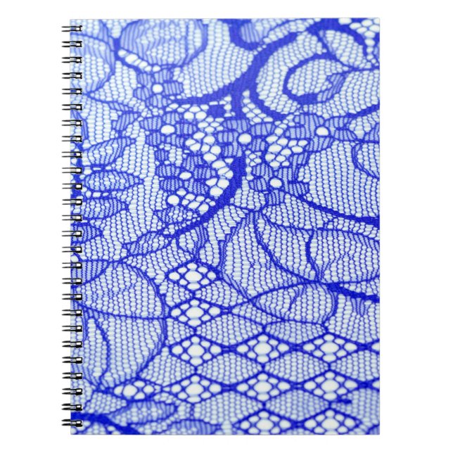 Caderno Espiral Tecido de cadarço em azul. Patch Real Azul De Colh (Frente)