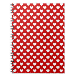 Caderno Espiral Tecido de Estampa de Coração Vermelho e Branco