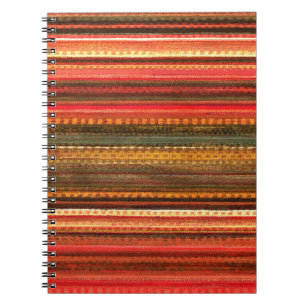 Caderno Espiral Tecido de Material Listras Vermelho Laranja e Verd