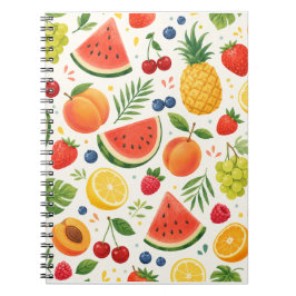 Caderno Espiral Tecido de Padrão de Frutas de Verão | Melancia Tro