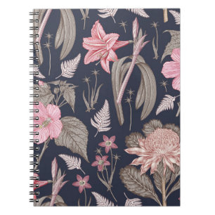 Caderno Espiral Tecido de padrões sem costura. Set Amaryllis Warat