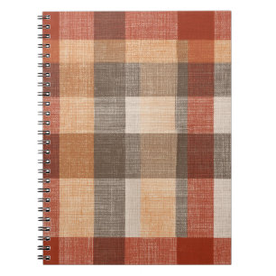Caderno Espiral Tecido Xadrez de Outono Quente em Tons de Ferrugem