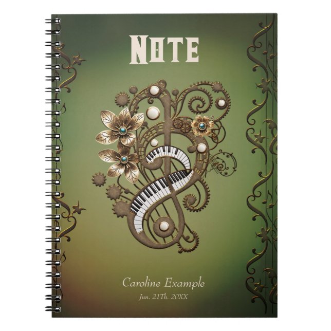 Caderno Espiral Teclado de piano inclinado. (Frente)