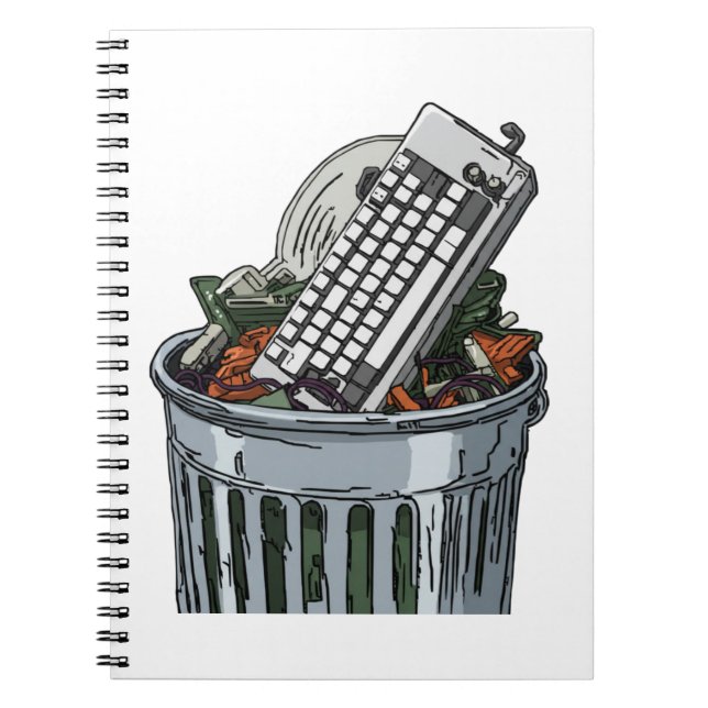 Caderno Espiral Teclado na lixeira (Frente)
