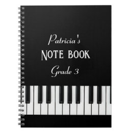 Caderno Espiral Teclado Piano e texto personalizável preto e branc