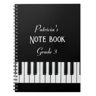 Caderno Espiral Teclado Piano e texto personalizável preto e branc