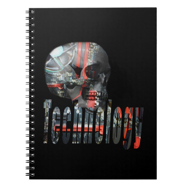 Caderno Espiral Tecnologia Skull Computador Cérebro, Notebook (Frente)