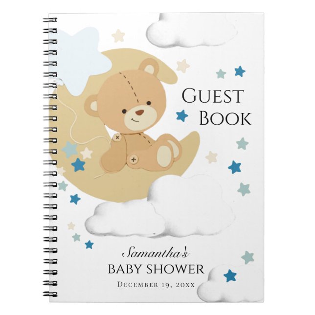 Caderno Espiral Teddy Bear Love Baby Boy Chá | Livro convidado (Frente)