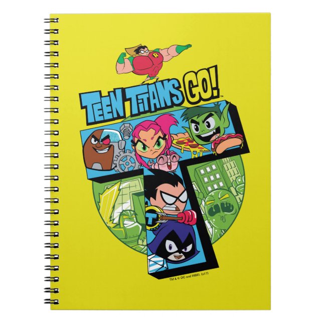 Caderno Espiral Teen Titans Go! | Colagem em Torre de Titãs (Frente)