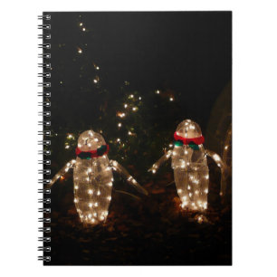 Caderno Espiral Tela de luz de feriado dos pinguins
