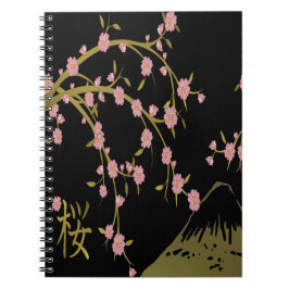 Caderno Espiral Tela Dourada Black Japonesa Rosa Sakura