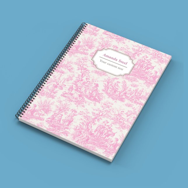 Caderno Espiral Tela rosa-rosa Elegante de jouy small (Criador carregado)