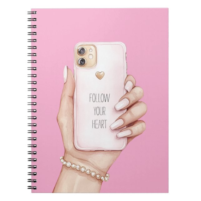 Caderno Espiral Telefone chic com unhas rosa (Frente)