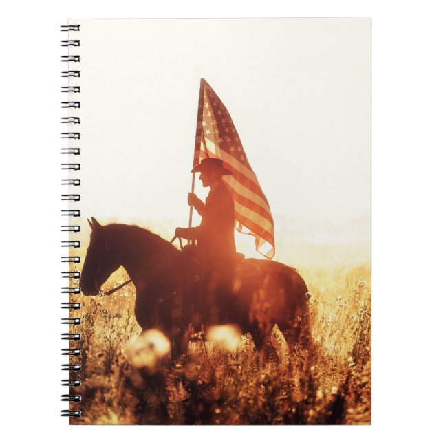Caderno Espiral Tema da bandeira do Cowboy Portrait USA. (Frente)