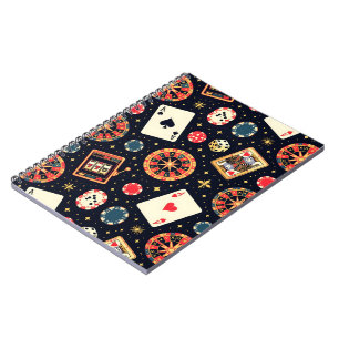 Caderno Espiral tema de padrão de cassino em preto