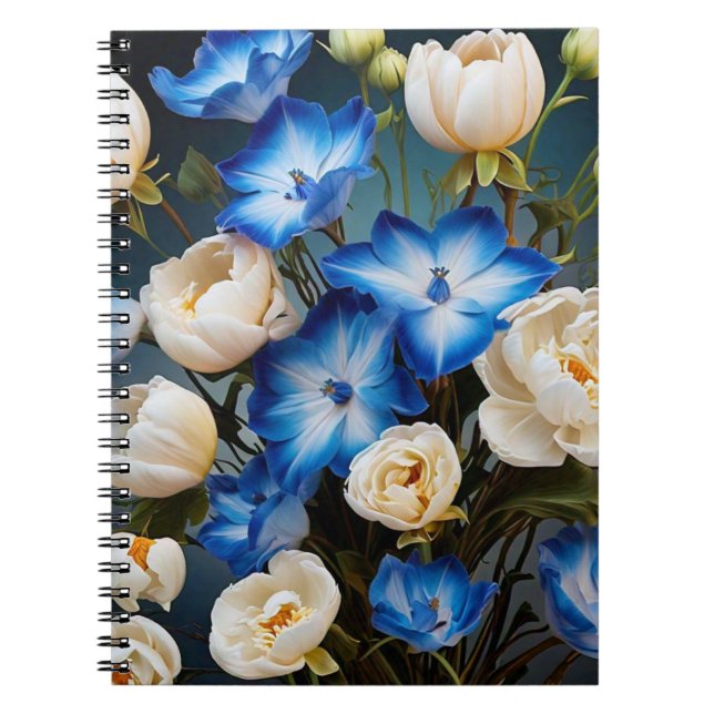 Caderno Espiral Tema de Rosas Blues e Whitening (Frente)