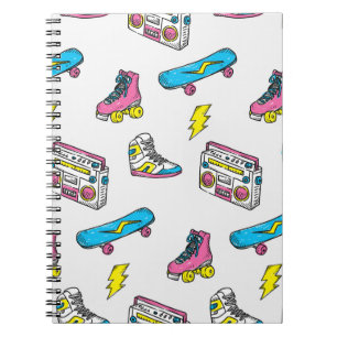 Caderno Espiral Tema do skate de rádio dos tênis de vintagem