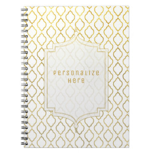 Caderno Espiral Tema indiano elegante dourado e branco Glam marroq