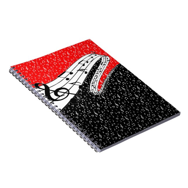 Caderno Espiral tema musical vermelho e preto (Lado Direito)