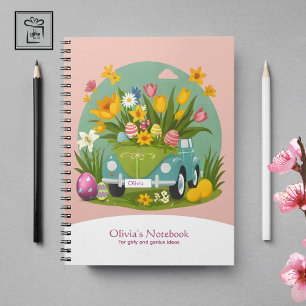 Caderno Espiral Temas de Páscoa de Carro Floral Girly Personalizad