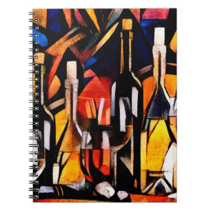 Caderno Espiral Temas do vinho no estilo do cubismo. Garrafas, vid