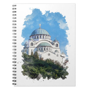 Caderno Espiral Templo do Santo Sava Sérvia Watercolor Art