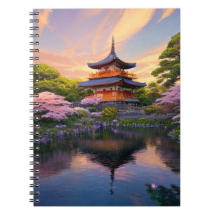 Caderno Espiral Templo nas margens de um lago pitoresco