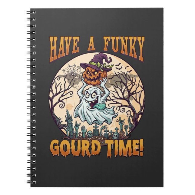 Caderno Espiral Tempo de Abóbora Fantasma Cemitério Funky (Frente)