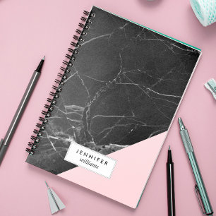 Caderno Espiral Tendência da textura do mármore preto