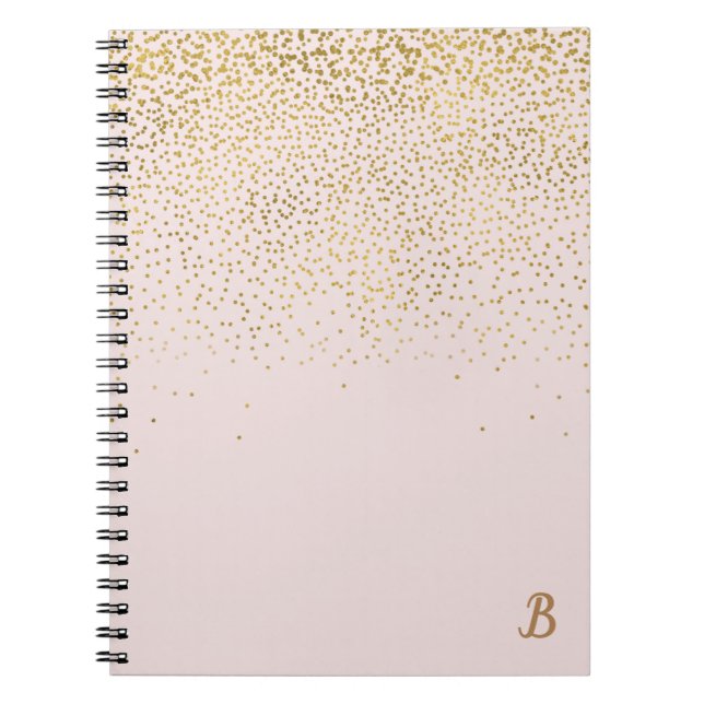 Caderno Espiral Tendência Moderna do Glam Confetti Rosa e Dourada (Frente)