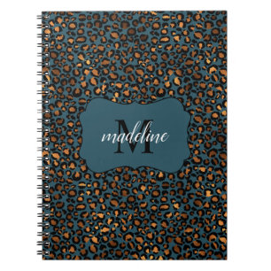 Caderno Espiral Tendência Padrão De Leopardo Do Quadrado Monogra