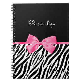 Caderno Espiral Tendência Zebra Impressão Arco e Nome Quente Rosa