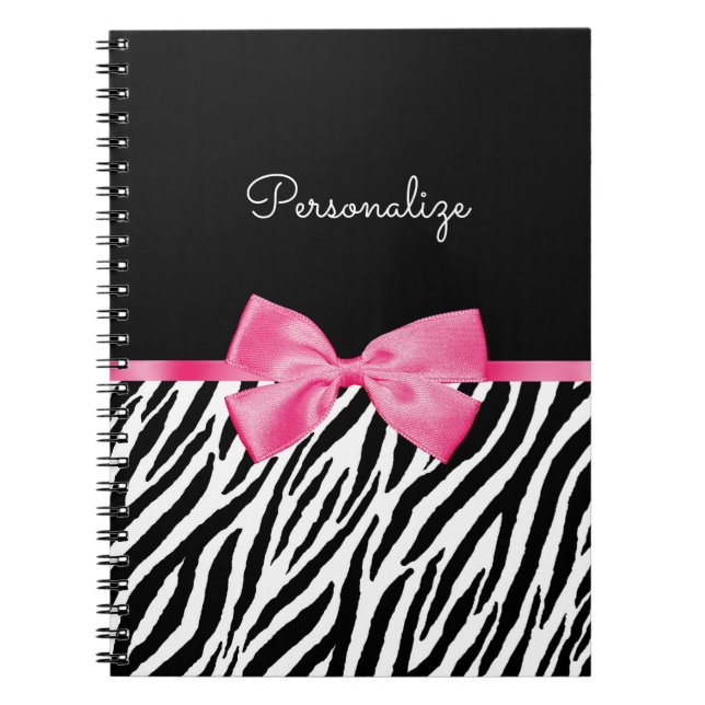 Caderno Espiral Tendência Zebra Impressão Arco e Nome Quente Rosa (Frente)