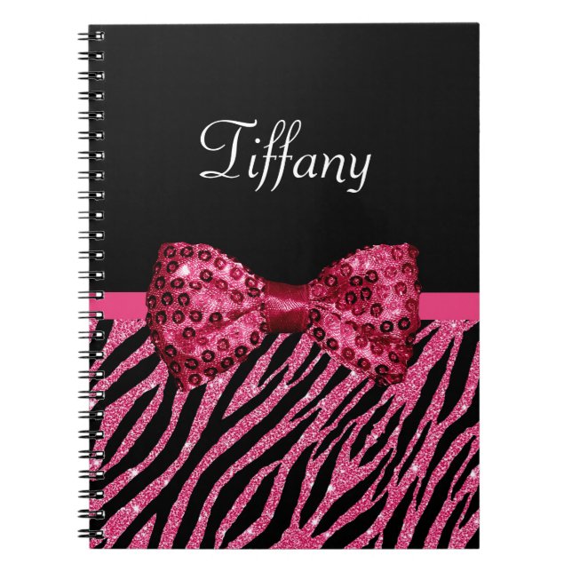 Caderno Espiral Tendência Zebra Rosa Imprima FAUX Glitz Arco Com N (Frente)