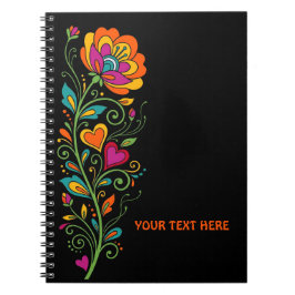 Caderno Espiral Tendrils de Flor Poderosa Retro Borda 19 + seu tex