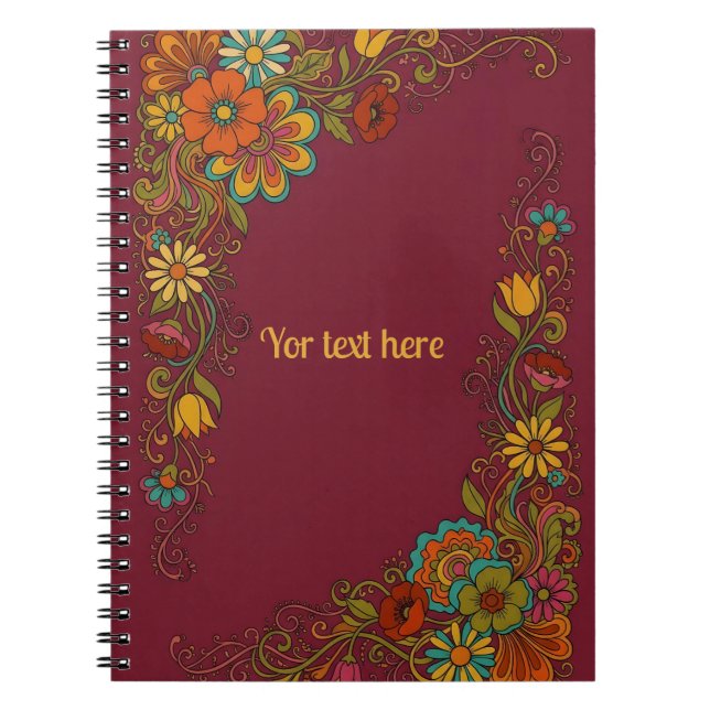 Caderno Espiral Tendrils do Poder das Flores Retrô - Moldura de Ró (Frente)