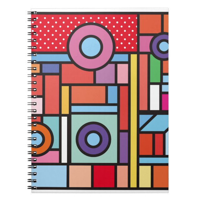 Caderno Espiral Tendy geométrico memphis design. Ruas retrorreflec (Frente)