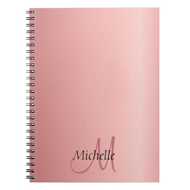 Caderno Espiral Tendy Rosa Dourado Elegant Monograma Moderno (Frente)