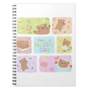 Caderno Espiral Tenha Um Dia Feliz: Ilustração de Urso Teddy Fofo