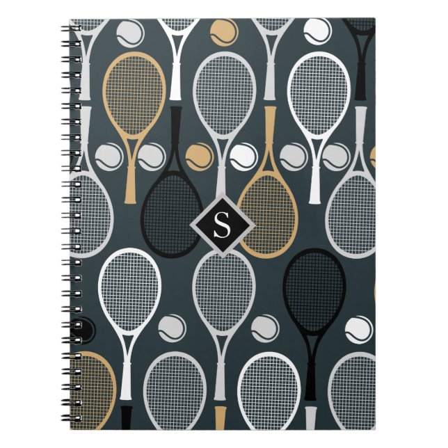 Caderno Espiral Tênis Rackets Personalizados Monogramas Nome Espor (Frente)