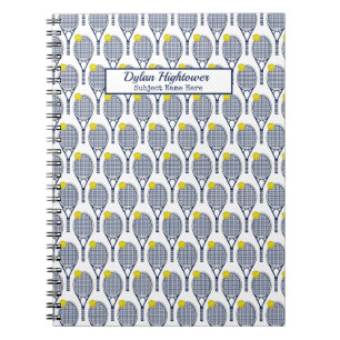 Caderno Espiral Tênis Racquet Nome Branco do Padrão de Bola Ob
