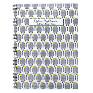 Caderno Espiral Tênis Racquet | Nome branco do padrão de esfera |