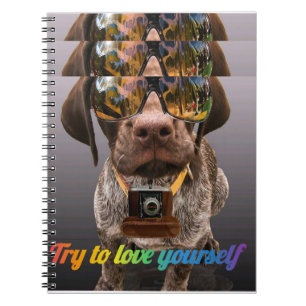 Caderno Espiral Tente se amar Cachorro Bonito com Óculos e Vísce