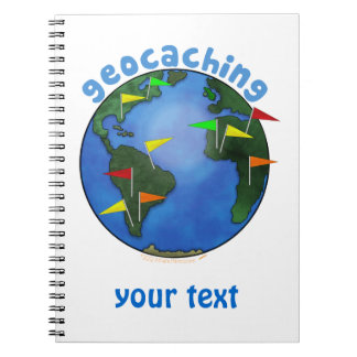 Caderno Espiral Terra azul com costume de Geocaching das bandeiras