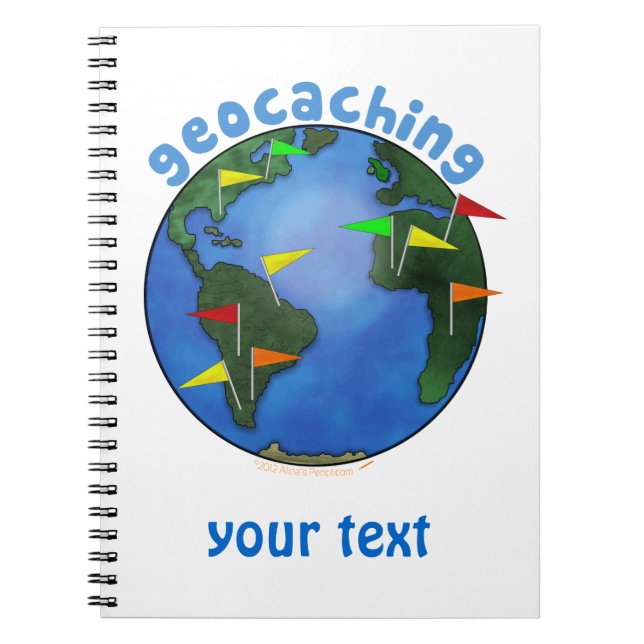 Caderno Espiral Terra azul com costume de Geocaching das bandeiras (Frente)