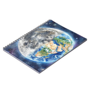 Caderno Espiral Terra & Lua Aquarela Galáxia Design Celestial