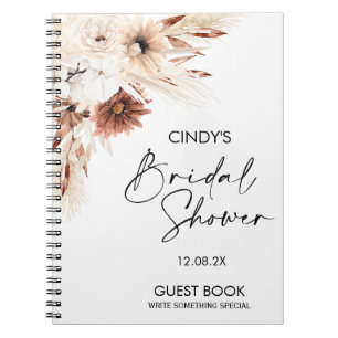 Caderno Espiral Terracotta Boho Floral Pampas Chá de panela Convid