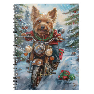 Caderno Espiral Terrier Australiano Pilotando Motocicleta Natal